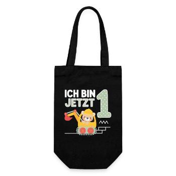 Ich bin jetzt 1 Bagger Bär 1. Geburtstag - Geschenkbeutel für Flaschen - Schwarz - Vorne