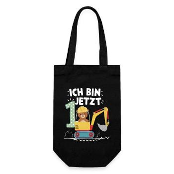 Ich bin jetzt 1 Bagger Bär 1. Geburtstag - Geschenkbeutel für Flaschen - Schwarz - Vorne