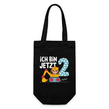 Ich bin jetzt 2 Bagger Bär 2. Geburtstag - Geschenkbeutel für Flaschen - Schwarz - Vorne