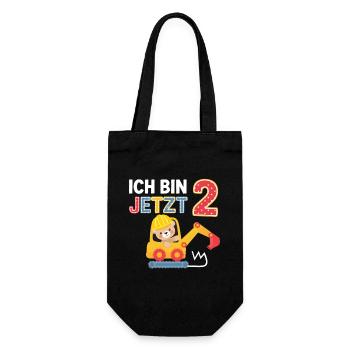 Ich bin jetzt 2 Bagger Bär 2. Geburtstag - Geschenkbeutel für Flaschen - Schwarz - Vorne