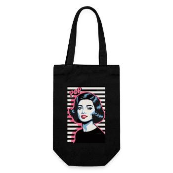 Pop Art Retro Gesicht Frau Stilvolles Design - Geschenkbeutel für Flaschen - Schwarz - Vorne
