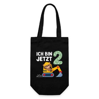 Ich bin jetzt 2 Bagger Bär 2. Geburtstag - Geschenkbeutel für Flaschen - Schwarz - Vorne