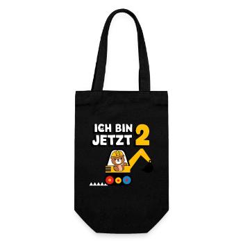 Ich bin jetzt 2 Bagger Bär 2. Geburtstag - Geschenkbeutel für Flaschen - Schwarz - Vorne