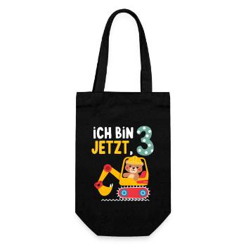 Ich bin jetzt 3 Bagger Bär 3. Geburtstag - Geschenkbeutel für Flaschen - Schwarz - Vorne