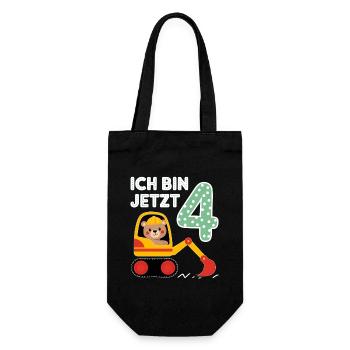 Ich bin jetzt 4 Bagger Bär 4. Geburtstag - Geschenkbeutel für Flaschen - Schwarz - Vorne