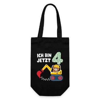 Ich bin jetzt 4 Bagger Bär 4. Geburtstag - Geschenkbeutel für Flaschen - Schwarz - Vorne