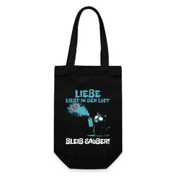 Liebe liegt in der Luft - Katze mit Gasmaske - Geschenkbeutel für Flaschen - Schwarz - Vorne