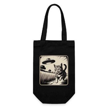 Cat and UFO Adventure Drawing - Gift Bag for Bottles - black - Front