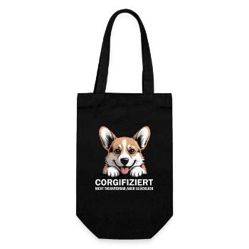 Corgifiziert – Kurzbeiniger Wahnsinn mit Herz - Geschenkbeutel für Flaschen - Schwarz - Vorne