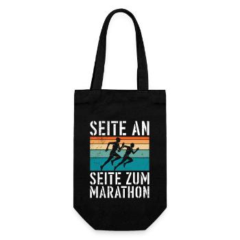 Läufer SEITE AN SEITE ZUM MARATHON Lustiges - Geschenkbeutel für Flaschen - Schwarz - Vorne