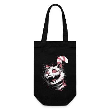 Psycho Katze Design – verrückter Grinsekatze Look - Geschenkbeutel für Flaschen - Schwarz - Vorne