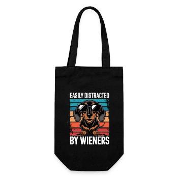 Easily Distracted By Wieners Hund Vintage Stil - Geschenkbeutel für Flaschen - Schwarz - Vorne