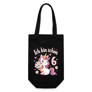 Cute Unicorn 6th Birthday for Girls - Gift Bag for Bottles - black - Front