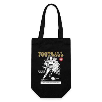Frauenfußball Shirt Schweiz: Mut im Zweikampf - Geschenkbeutel für Flaschen - Schwarz - Vorne