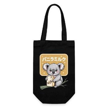 Kawaii Koala Trinkt Vanille Milch Niedliches Tier - Geschenkbeutel für Flaschen - Schwarz - Vorne