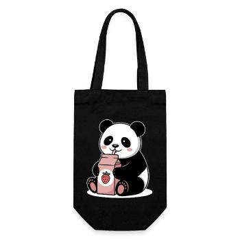 Mignon Panda Buvant Lait de Fraise Japonais Drôle - Sac à bouteille - noir - Devant