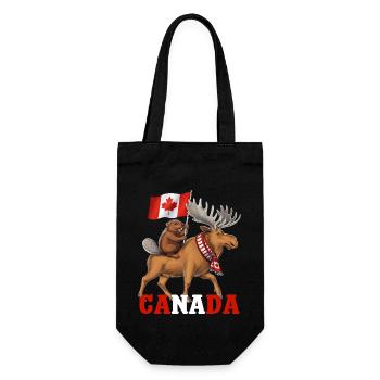 Kanada Biber Reitt Elch FULL - Geschenkbeutel für Flaschen - Schwarz - Vorne