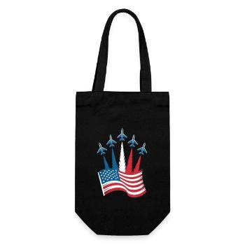Patriotische US-Flagge Mit Jetflugzeugen - Geschenkbeutel für Flaschen - Schwarz - Vorne