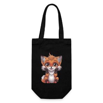Niedlicher Zeichentrickfuchs mit großen Augen und - Geschenkbeutel für Flaschen - Schwarz - Vorne