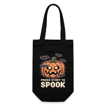 Press Start to Spook - Pixel Kürbis Halloween - Geschenkbeutel für Flaschen - Schwarz - Vorne
