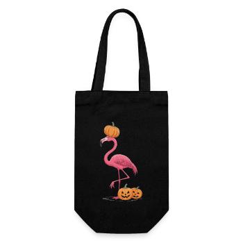 Flamant rose drôle avec citrouille – Chemise d’Halloween - Sac à bouteille - noir - Devant