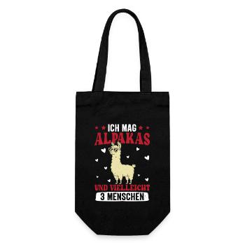 Alpaka Fan MAG ALPAKAS UND VIELLEICHT 3 MENSCHEN - Geschenkbeutel für Flaschen - Schwarz - Vorne