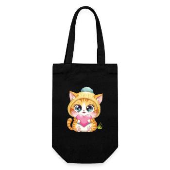 Chaton mignon avec cœur et chapeau - Sac à bouteille - noir - Devant