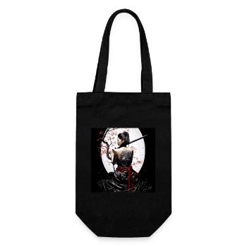 Kriegerische Samurai Kunst mit Kirschblüten und - Geschenkbeutel für Flaschen - Schwarz - Vorne