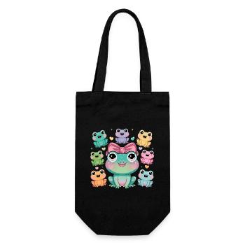 Cheerful frog family with bow for kids - Gift Bag for Bottles - black - Front