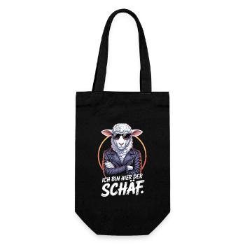 Cooles Schaf Mit Sonnenbrille Und Lederjacke - Geschenkbeutel für Flaschen - Schwarz - Vorne
