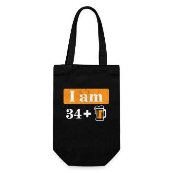 Ich bin 34 plus Bier 35. Geburtstag - Geschenkbeutel für Flaschen - Schwarz - Vorne