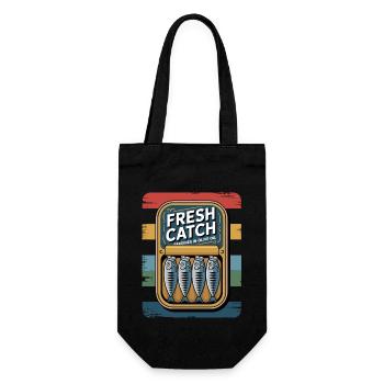Sardinen Retro Vintage Frisch Gefangen Kunst - Geschenkbeutel für Flaschen - Schwarz - Vorne