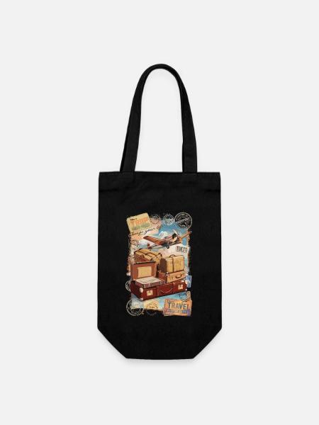Vintage Reise Flugzeug Shirt - Geschenkbeutel für Flaschen - Schwarz