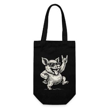 Rock Music Funny Heavy Metal Pig Retro - Gift Bag for Bottles - black - Front