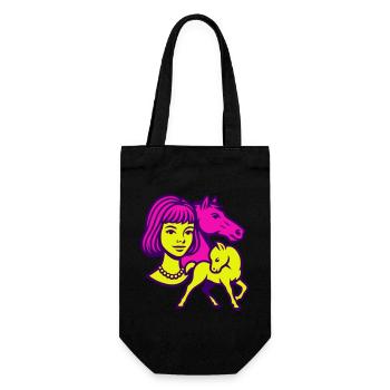 Pferdemädchen Pop-Art - Geschenkbeutel für Flaschen - Schwarz - Vorne