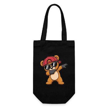 Dabbing Bär mit Cap – Cooles Kinder Motiv - Geschenkbeutel für Flaschen - Schwarz - Vorne