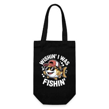 Lachender Fisch mit Sonnenbrille und Hut - Geschenkbeutel für Flaschen - Schwarz - Vorne