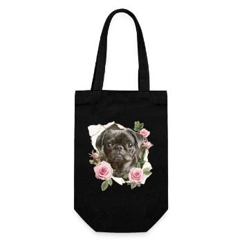 Mops Blumen Vintage - Geschenkbeutel für Flaschen - Schwarz - Vorne