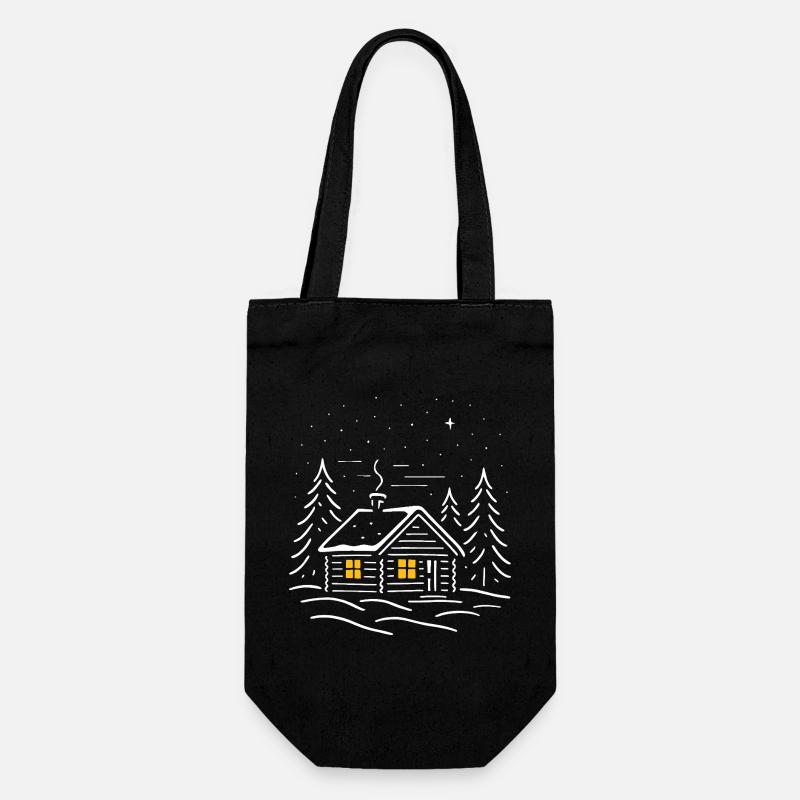 Cabane enneigée lumineuse au sapin - Sac à bouteille - noir