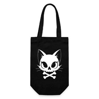 Totenkopf Katze | Kawaii Skull & Bones Motiv - Geschenkbeutel für Flaschen - Schwarz - Vorne