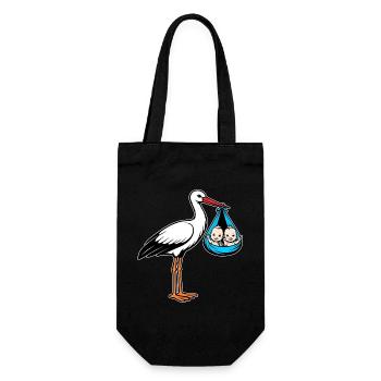Storch mit Babys Zwillinge in Tuch blau - Geschenkbeutel für Flaschen - Schwarz - Vorne