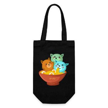 Kawaii Three Cats Ramen Shirt - Gift Bag for Bottles - black - Front
