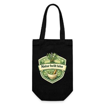 Natur heilt leise Kräuterlogo - Geschenkbeutel für Flaschen - Schwarz - Vorne