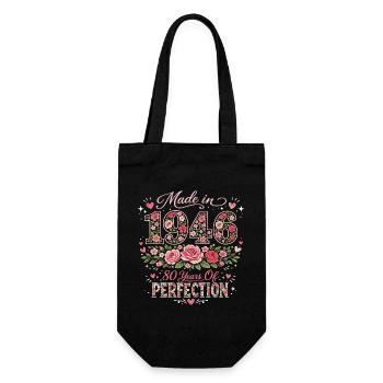 Cadeau 80 Ans Femme - Anniversaire 1946 Floral - Sac à bouteille - noir - Devant
