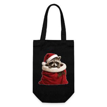 Waschbär im Weihnachtssack - Geschenkbeutel für Flaschen - Schwarz - Vorne