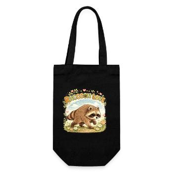 Raccoon Love – Süßer Waschbär im Vintage-Aquarell - Geschenkbeutel für Flaschen - Schwarz - Vorne