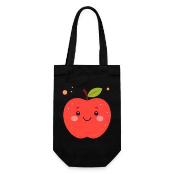 Pomme Kawaii rouge drôle – Fruit mignon - Sac à bouteille - noir - Devant