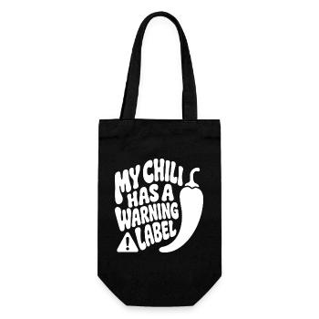 This Chilli Needs a Warning Label – Scharf - Geschenkbeutel für Flaschen - Schwarz - Vorne
