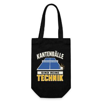 Kantenbälle sind reine Technik – Tischtennis - Geschenkbeutel für Flaschen - Schwarz - Vorne