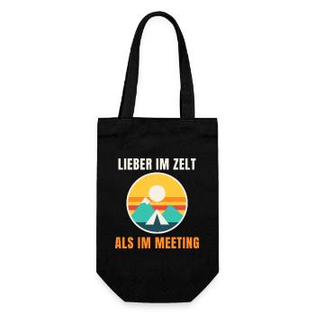 Lieber im Zelt als im Meeting – Camping - Geschenkbeutel für Flaschen - Schwarz - Vorne